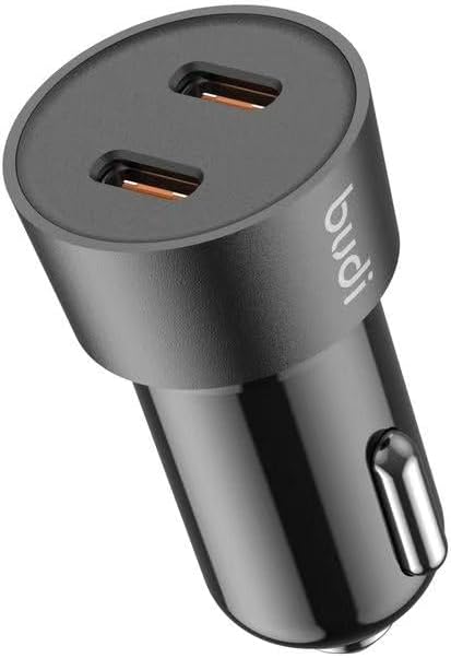 Budi Mini Car Charger PD 33W Fast Charger with 2 x USB-C Port and 1.2m 8Pin Cable
