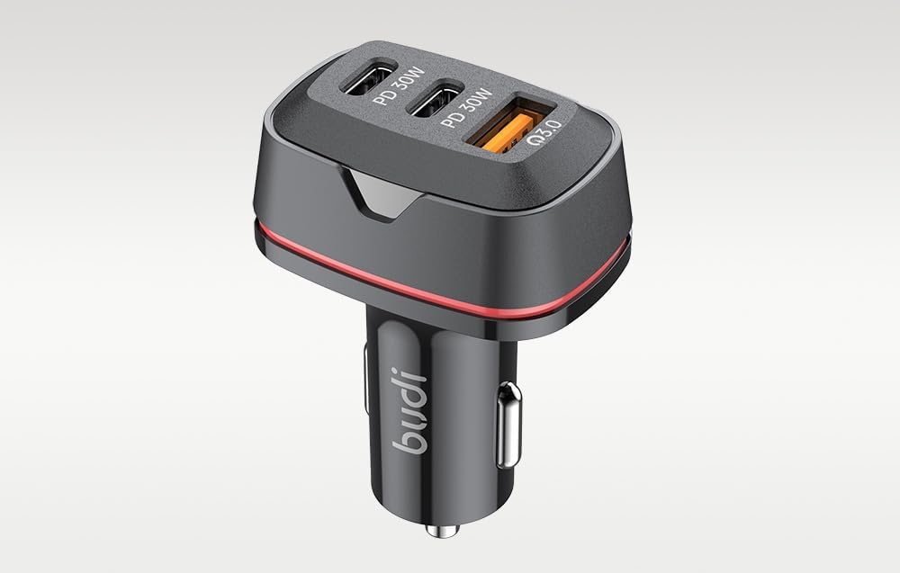 Budi 60W Dual USB-C PD & QC3.0 Car Charger: Fast & Efficient Charging for All Devices