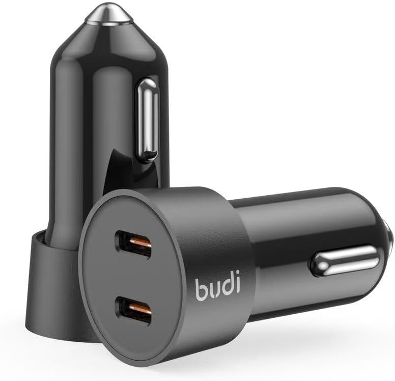 Budi Mini Car Charger PD 33W Fast Charger with 2 x USB-C Port and 1.2m 8Pin Cable