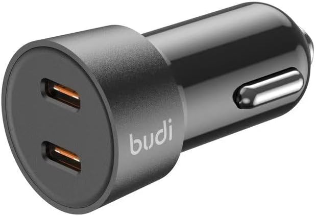 Budi Mini Car Charger PD 33W Fast Charger with 2 x USB-C Port and 1.2m 8Pin Cable