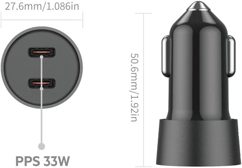 Budi Mini Car Charger PD 33W Fast Charger with 2 x USB-C Port and 1.2m 8Pin Cable