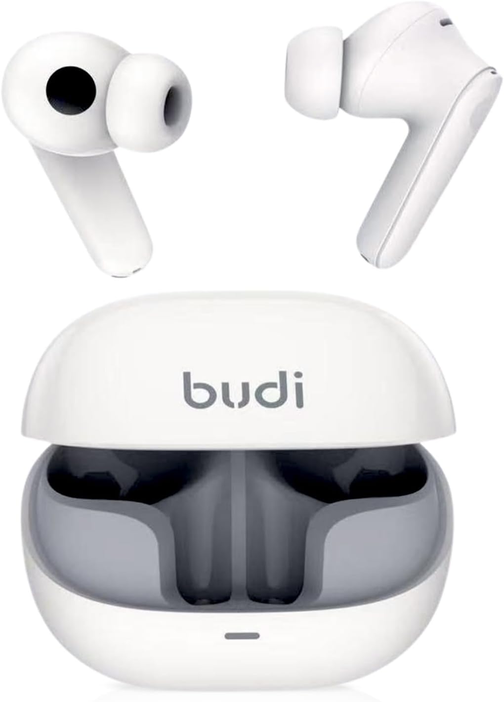 BUDI Noise Cancelling True Wireless Earphones - Adaptive ANC up to –25dB - Bluetooth 5.0 | Powerful Bass & Pure Sound - Touch Control | Charging Case - Compatible with iOS & Android – White