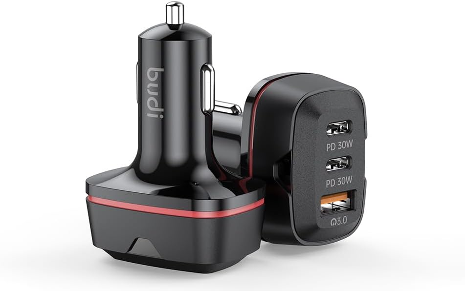 Budi 60W Dual USB-C PD & QC3.0 Car Charger: Fast & Efficient Charging for All Devices