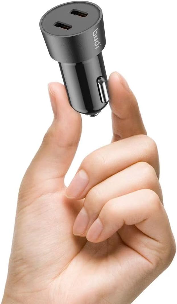 Budi Mini Car Charger PD 33W Fast Charger with 2 x USB-C Port and 1.2m 8Pin Cable