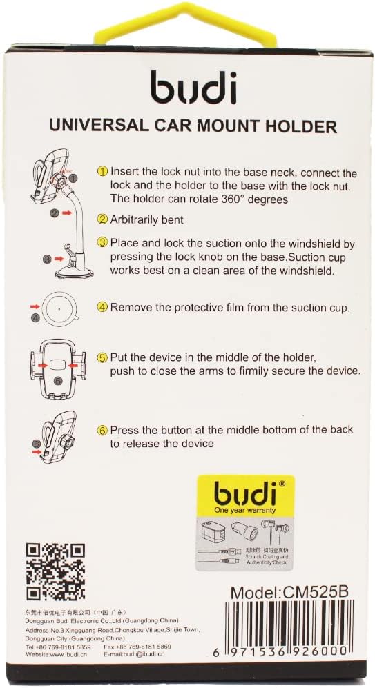budi Universal Car Mobile Phone Mount, Suction Cup Dashboard-Window Holder with an extra Car Air Ventilation Bracket