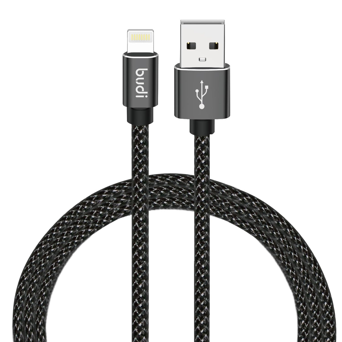 Budi 3 Meter Naylon Braided Fast Charge USB A to Lightning Charging Cable