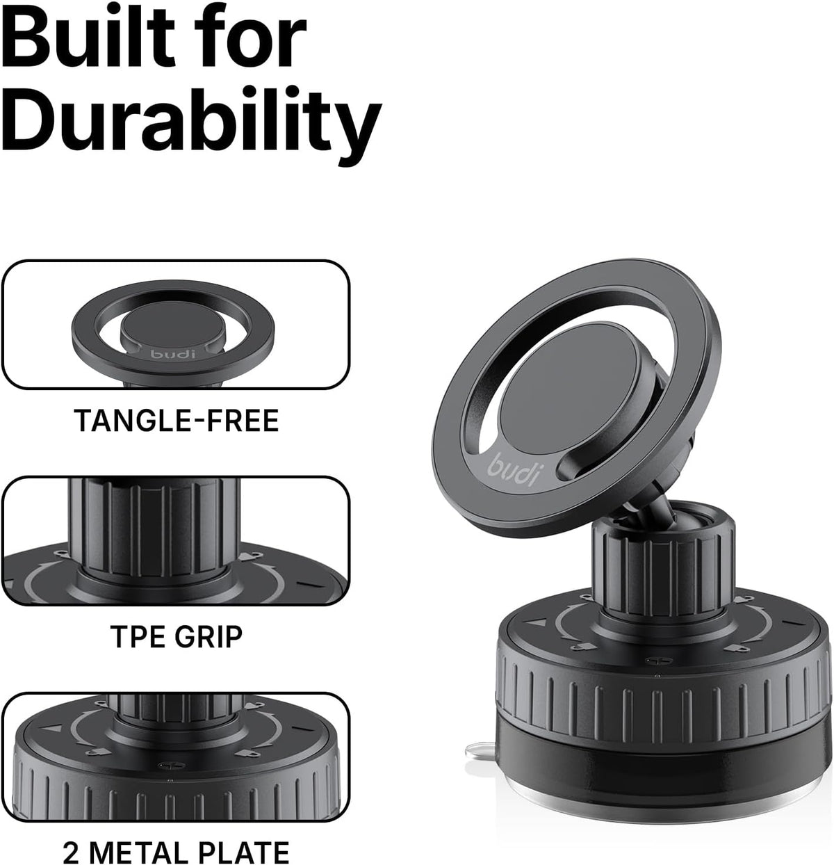 BUDI 2 in 1 Magnetic Universal Car Mount Rotation Base