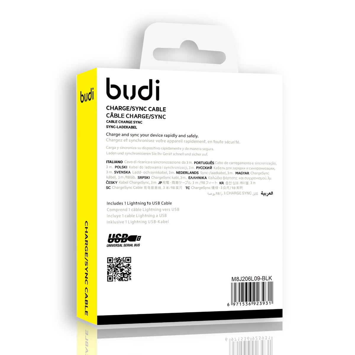 Budi 3 Meter Naylon Braided Fast Charge USB A to Lightning Charging Cable