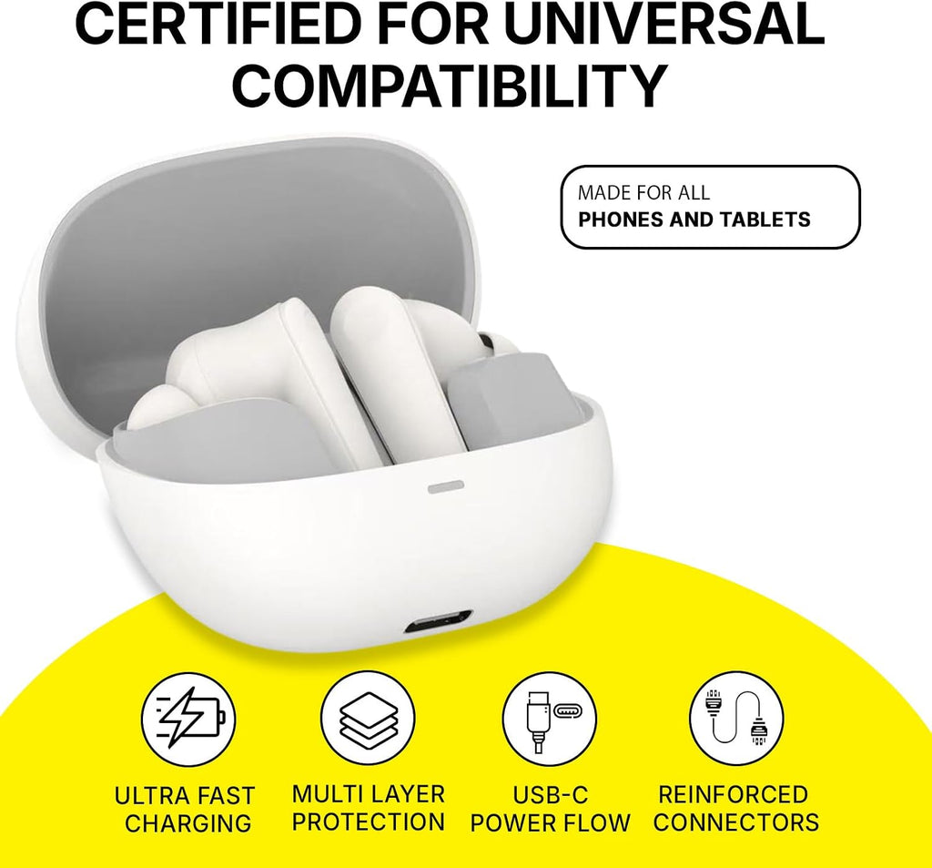 BUDI Noise Cancelling True Wireless Earphones - Adaptive ANC up to –25dB - Bluetooth 5.0 | Powerful Bass & Pure Sound - Touch Control | Charging Case - Compatible with iOS & Android – White