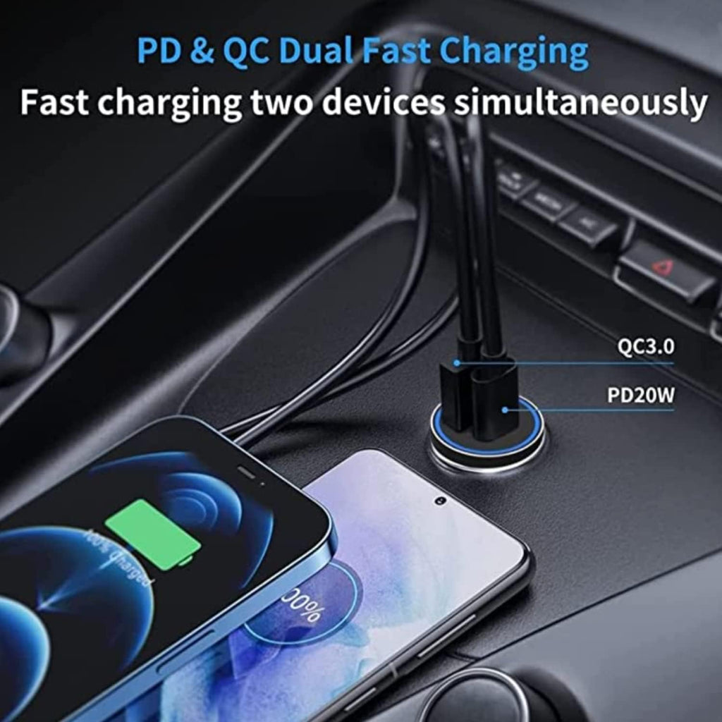 Samsung Car Charger, Budi 18PD Dual Port Fast USB C Car Charger 36W Aluminium Adaptor USB C Cable for Samsung Galaxy S20/S22