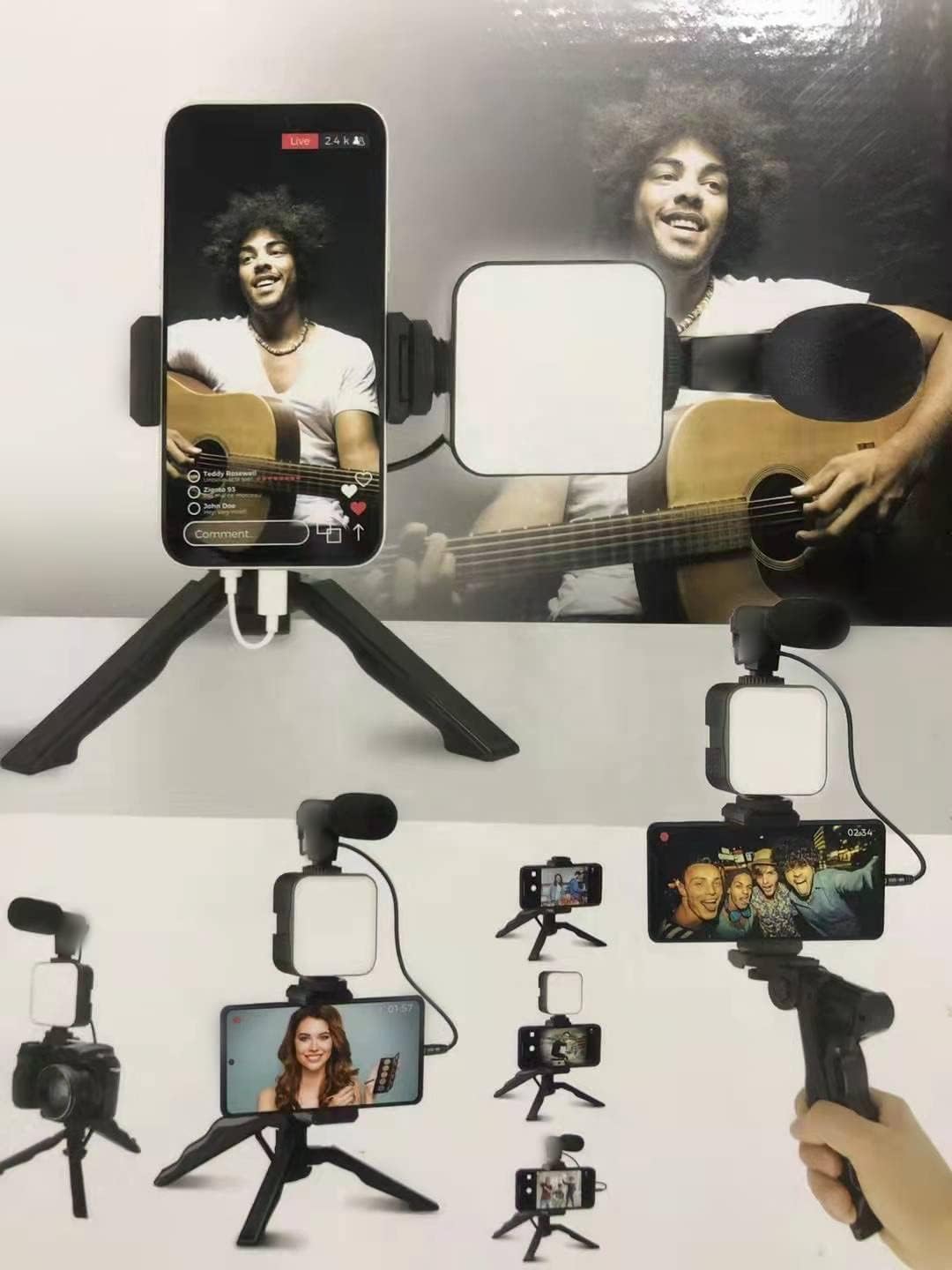 J&S Vlogging Kit with Smartphone Tripod, LED Light, Wireless Remote and Microphone, Portable Camera Phone Stand|suitable for vlog beginner|Smart phone video making kit.