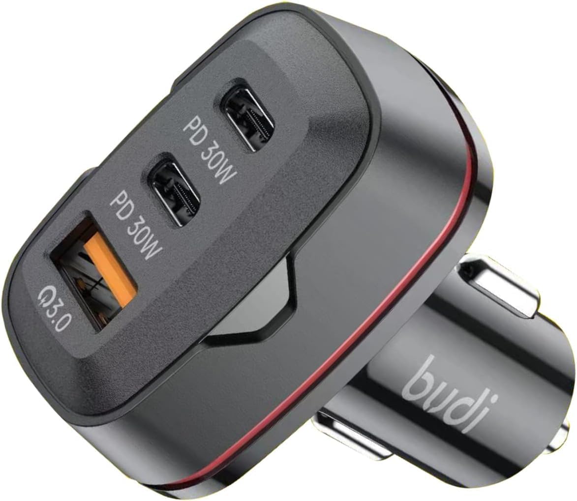 Budi 60W Dual USB-C PD & QC3.0 Car Charger: Fast & Efficient Charging for All Devices