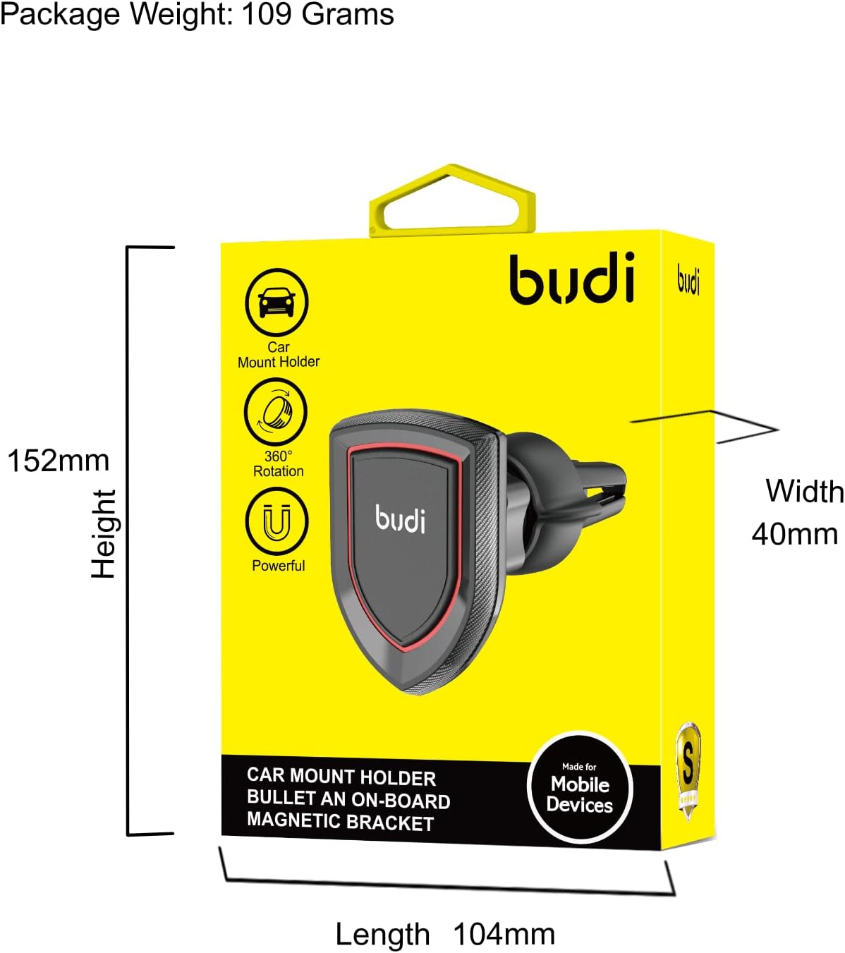 Budi Magnetic Car Phone Mount - 360° Rotating On-Board Holder with Strong Bullet Design - Convenient and Secure Driving Solution