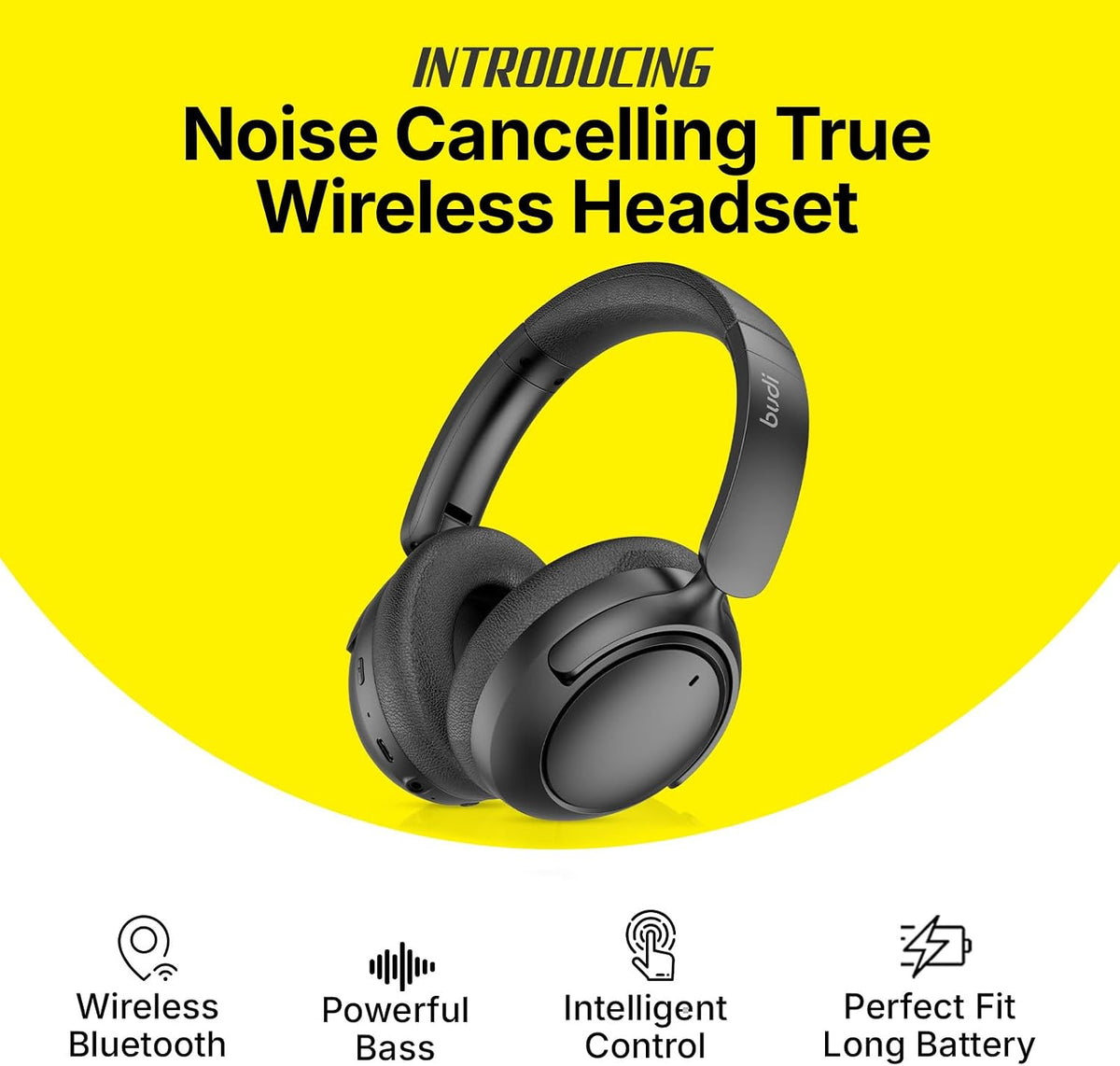 BUDI Wireless Noice Cancelling Stereo Earphones Black, EP51B