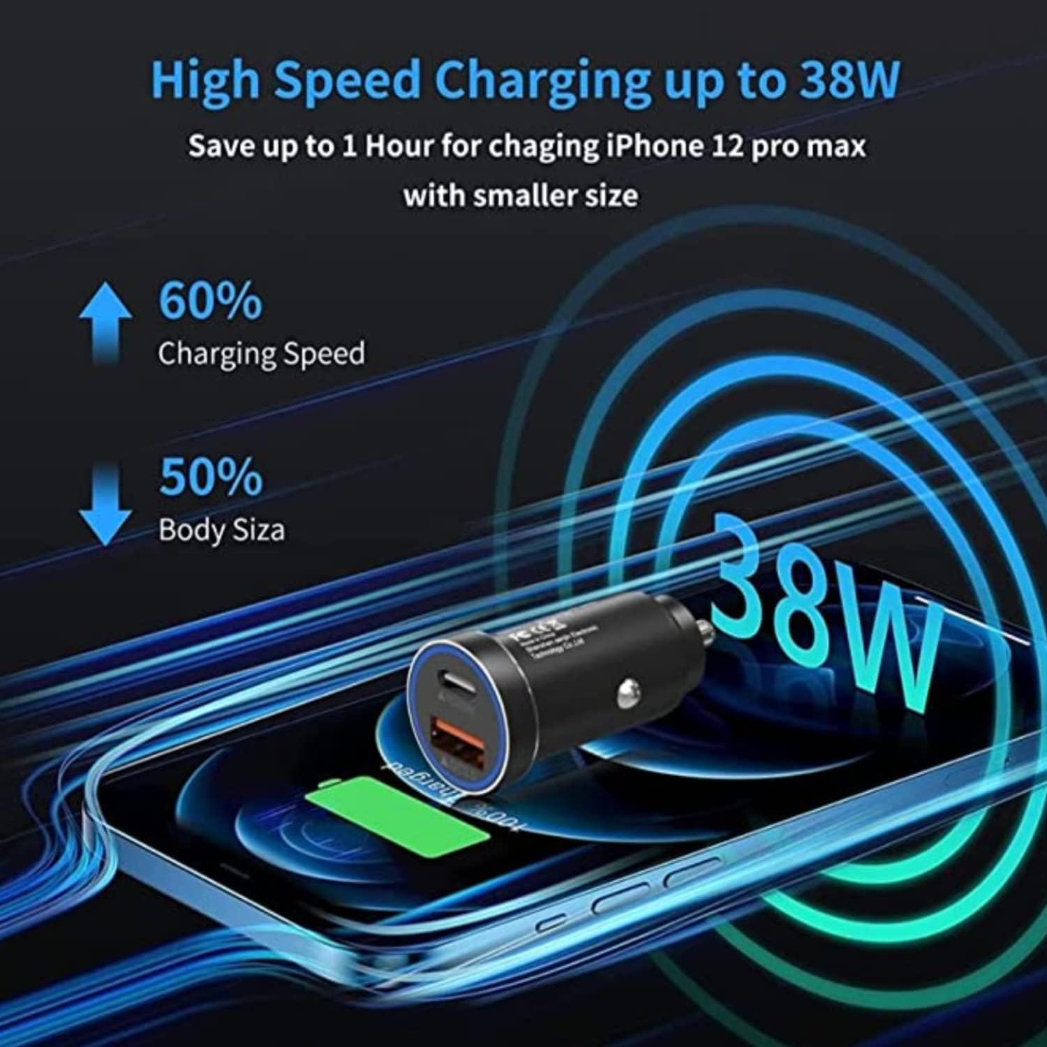 Samsung Car Charger, Budi 18PD Dual Port Fast USB C Car Charger 36W Aluminium Adaptor USB C Cable for Samsung Galaxy S20/S22