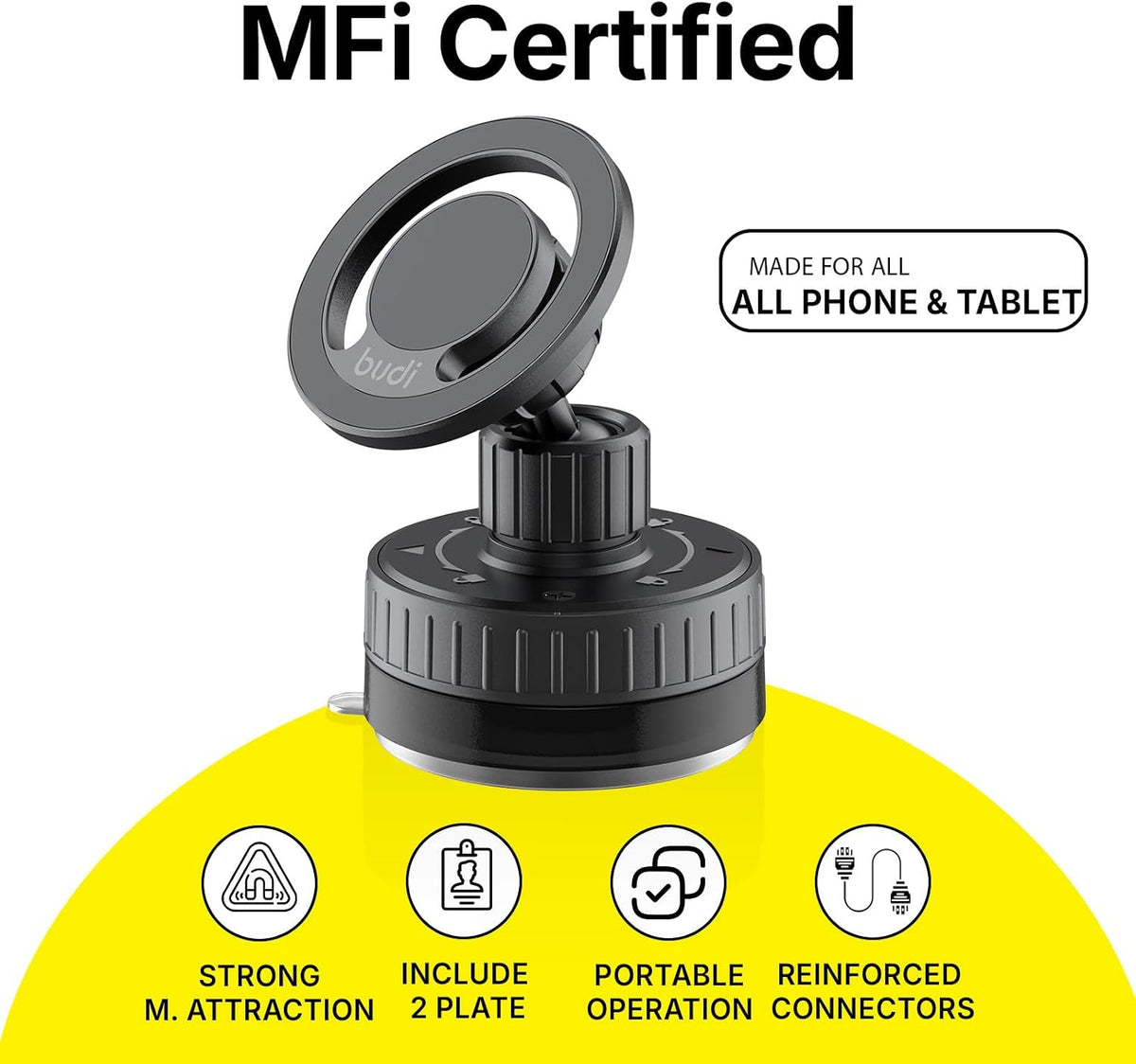 BUDI 2 in 1 Magnetic Universal Car Mount Rotation Base