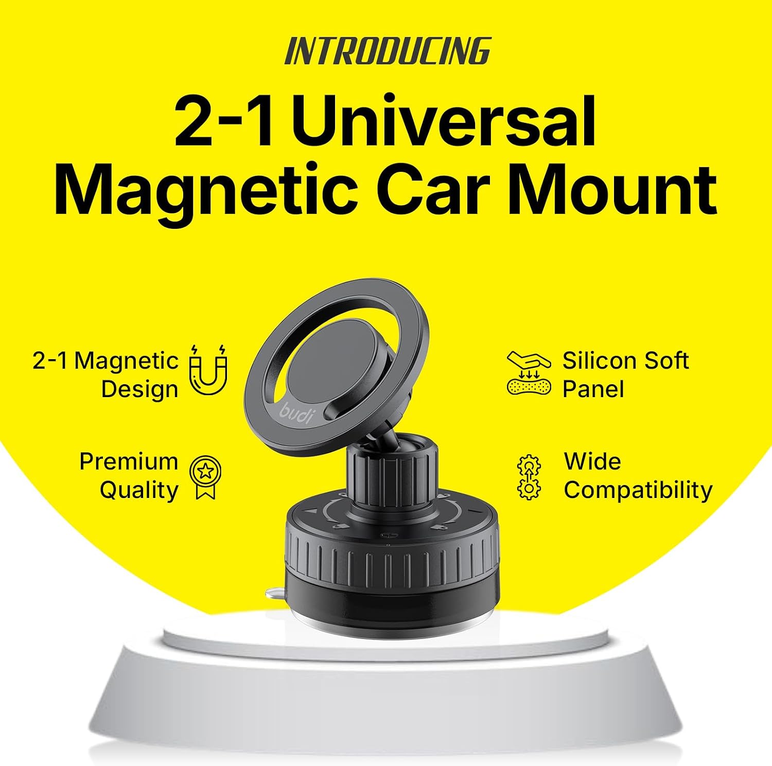 BUDI 2 in 1 Magnetic Universal Car Mount Rotation Base