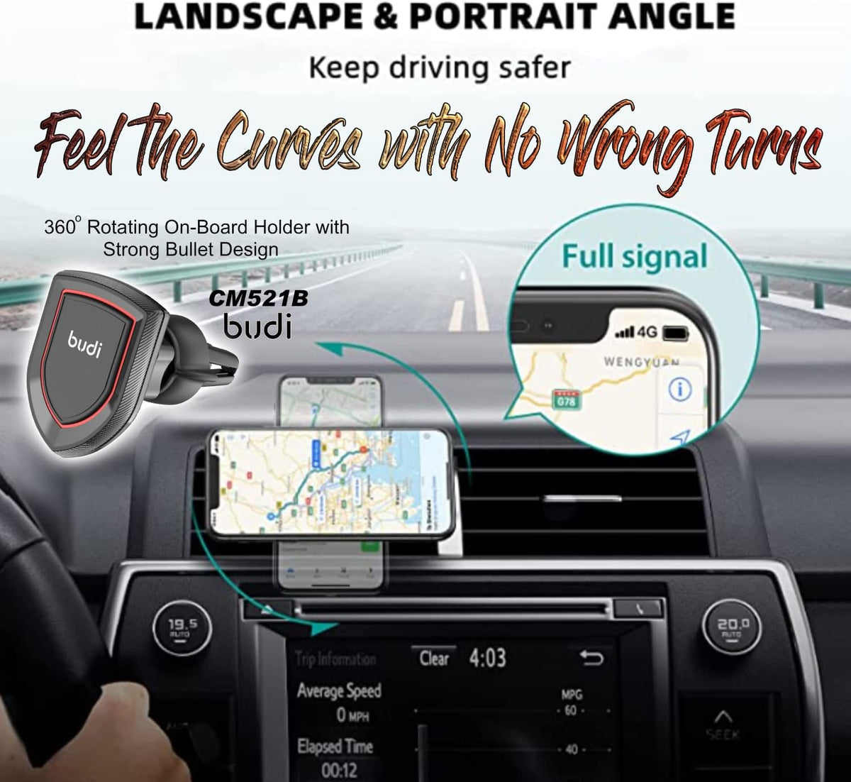 Budi Magnetic Car Phone Mount - 360° Rotating On-Board Holder with Strong Bullet Design - Convenient and Secure Driving Solution