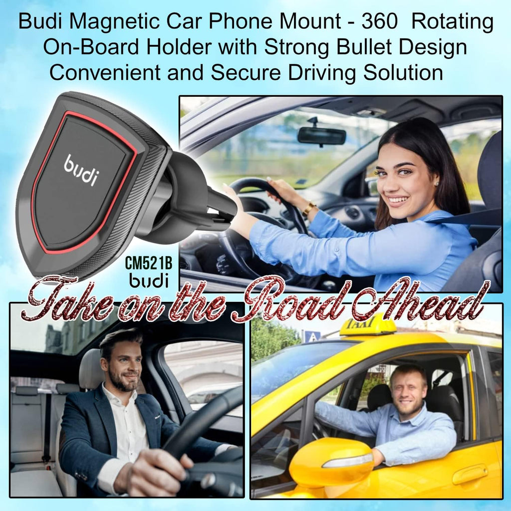 Budi Magnetic Car Phone Mount - 360° Rotating On-Board Holder with Strong Bullet Design - Convenient and Secure Driving Solution