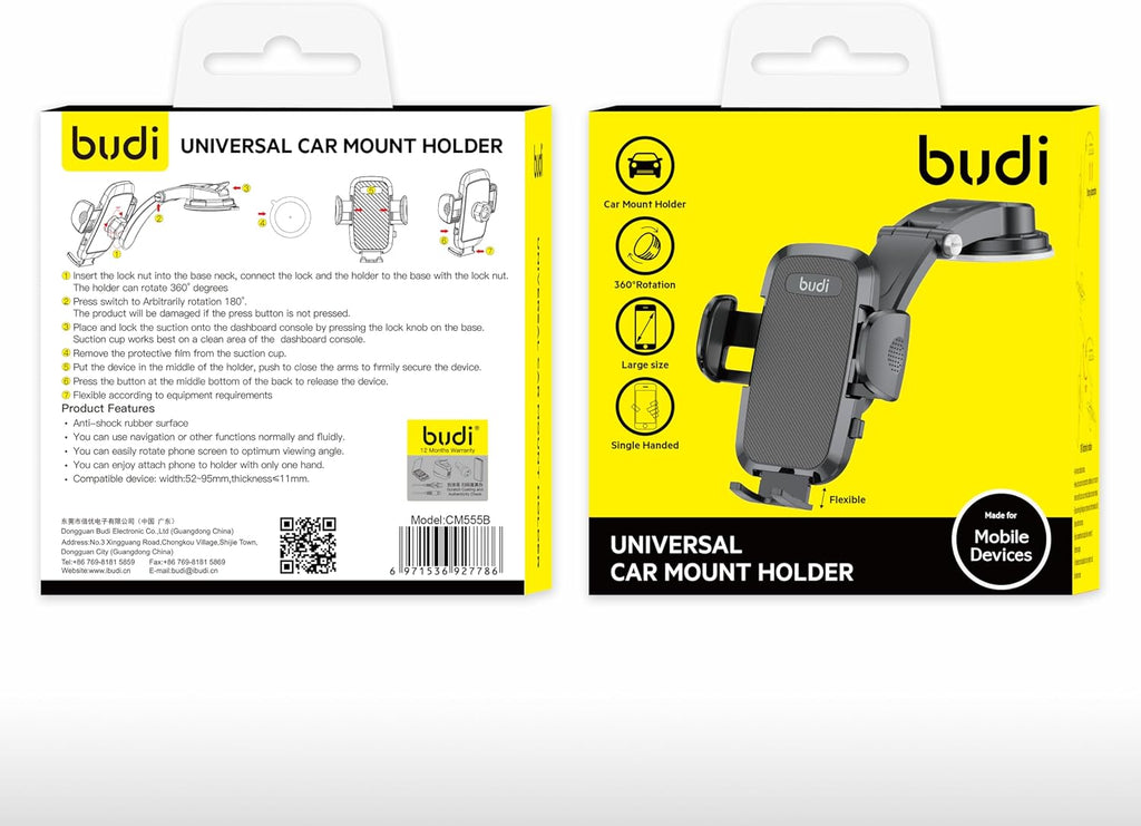 BUDI - Universal Car Mount Holder - for all phones, 360 rotation