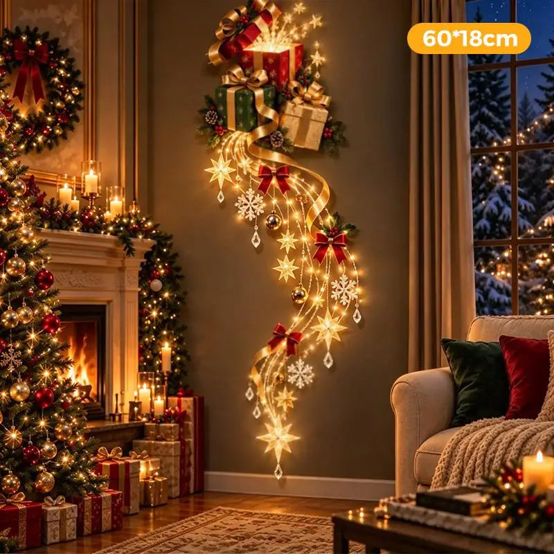 Christmas Magic Trail Wall Light-LED Glowing Christmas Scene Wall Decoration,Santa Sleigh Reindeer Hanging Decoration For Party