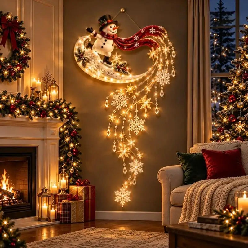 Christmas Magic Trail Wall Light-LED Glowing Christmas Scene Wall Decoration,Santa Sleigh Reindeer Hanging Decoration For Party